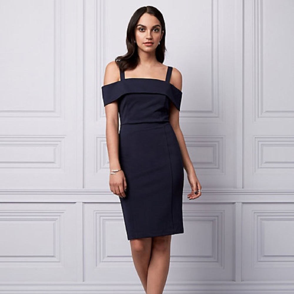 Navy Ponte Cold Shoulder a shift Dress (medium)